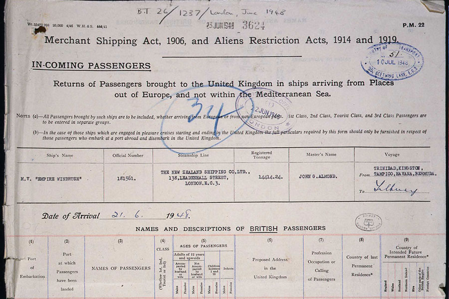 New Britons Immigration To The United Kingdom The National Archives   Tnaprobt26 1237 Transport Immigration Ships Inward Passenger Lists Port Of London Mv Empire Windrush 21 June 1948 